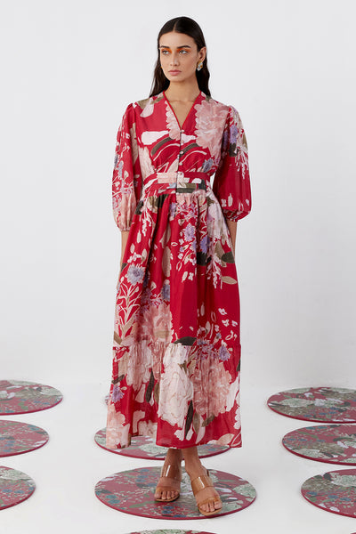 RM-Red multicoloured printed maxi dress