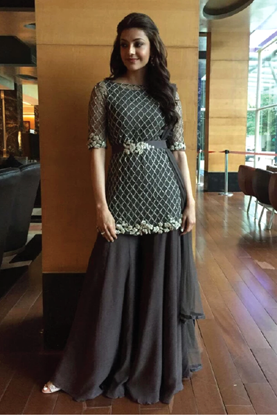 Kajal Aggarwal In Bugle Beads Embellished Outfit