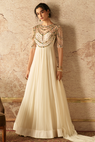 RM-Ivory jewelled anarkali paired with a net dupatta