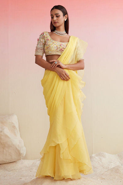 RM-YELLOW NET EMBROIDERED SAREE