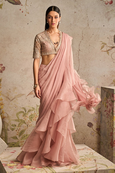 Ridhi-mehra-Dusky Pink Heavily Net Embroidered Saree