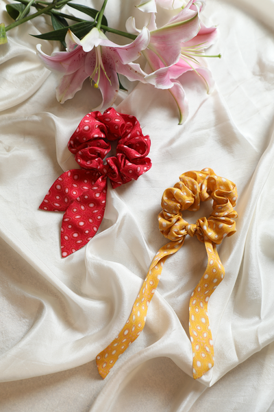 Red and Yellow folk printed scrunchie