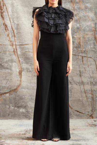 Black Jumpsuit with Organza Ruffles