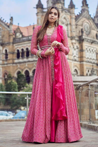 Buy Chalk Pink Zara Anarkali with Dupatta by Designer RIDHI MEHRA Online at