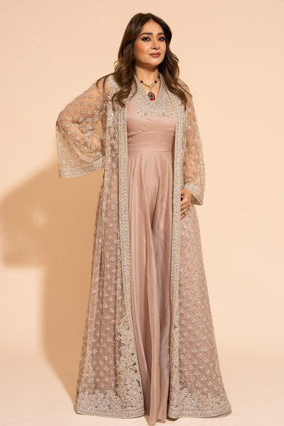 RIDHI-MEHRA CHAMPAGNE EMBROIDERED NET JACKET