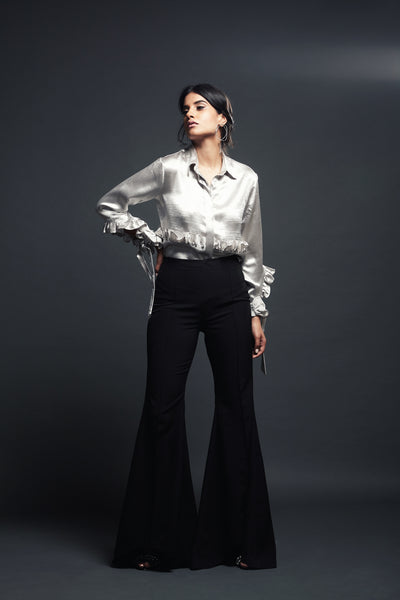 Metallic Shirt with Feather Detailing