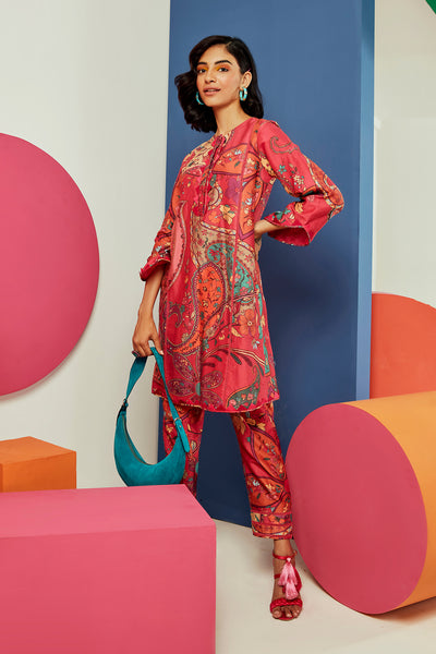 RM-Multicoloured printed chanderi kurta paired with chanderi salwar pants