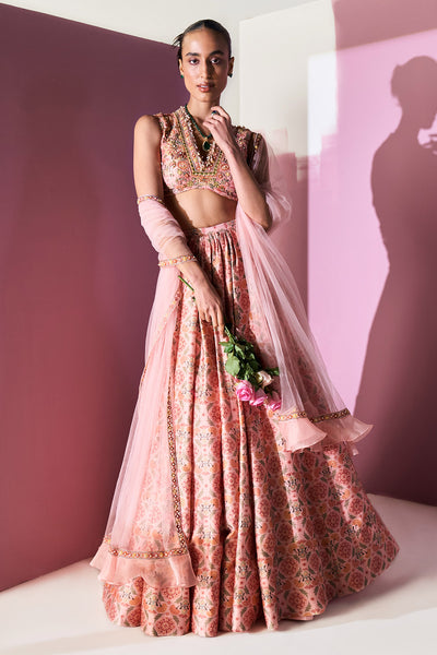 Ridhi-Mehra-Light Pink Printed Raw Silk Embroidered Lehenga